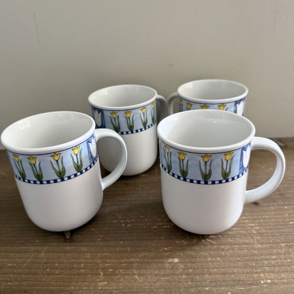 Set Of 4 Oneida Oneidacraft Cup Mugs In Bloom Stoneware Dinnerware